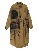 Vintage Print Loose Midi Shirt Dress